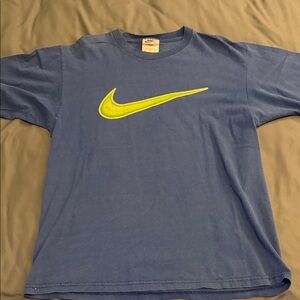 Nike Tee in Blue with Vibrant Yellow Swoosh